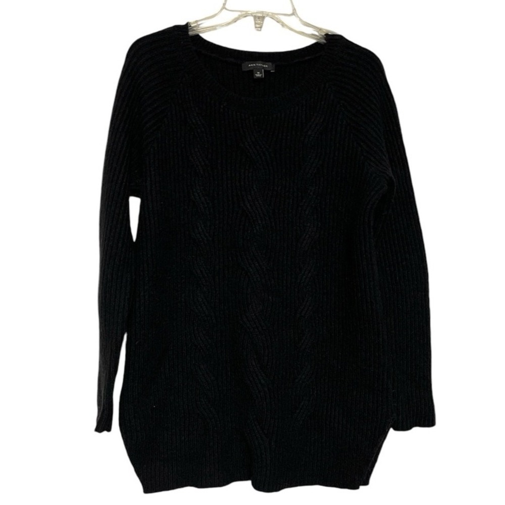 Ann Taylor Black Cable Knit Sweater Tunic Alpaca Merino Wool‎ Blend M